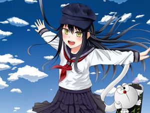 Preview wallpaper girl, smile, cap, sailor suit, anime