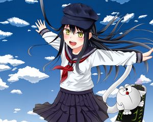 Preview wallpaper girl, smile, cap, sailor suit, anime