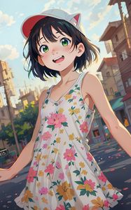 Preview wallpaper girl, smile, cap, ears, dress, anime