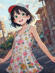 Preview wallpaper girl, smile, cap, ears, dress, anime