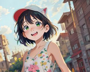 Preview wallpaper girl, smile, cap, ears, dress, anime