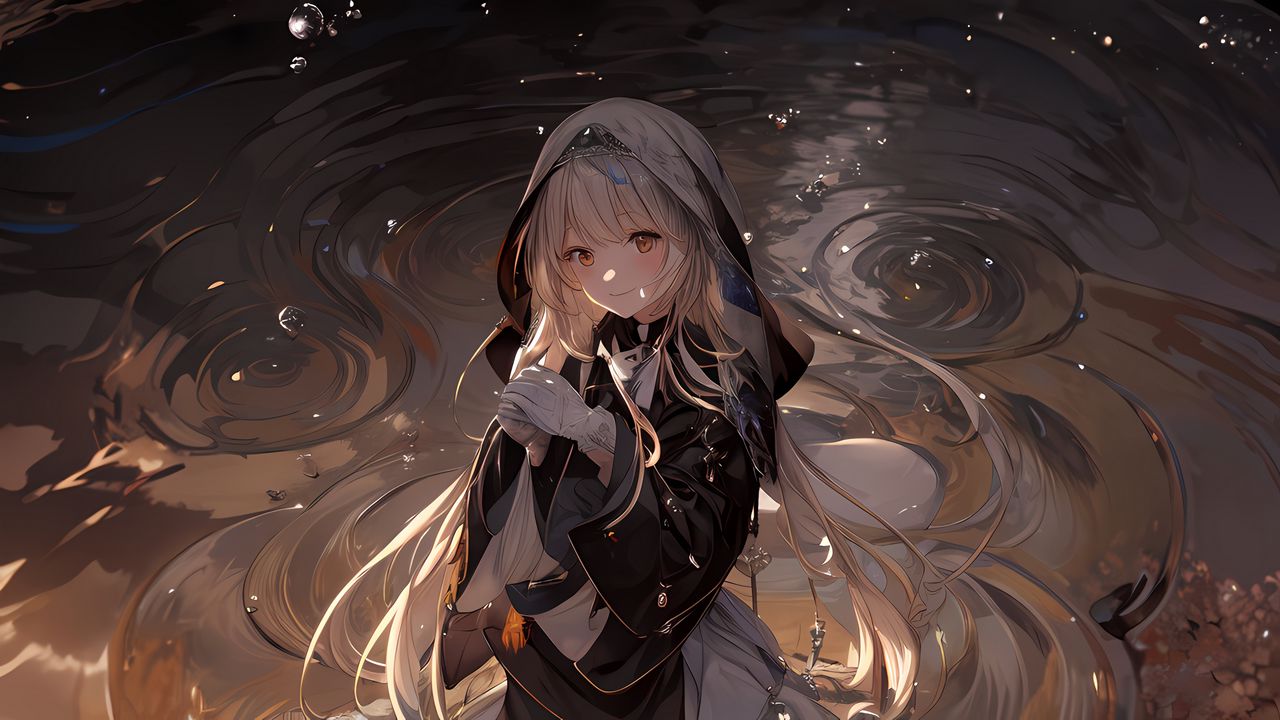 Wallpaper girl, smile, cape, water, anime hd, picture, image