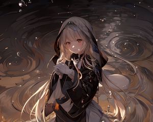 Preview wallpaper girl, smile, cape, water, anime