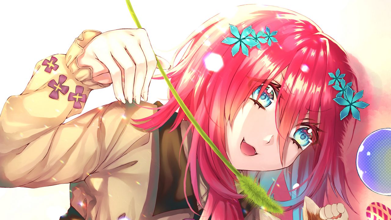 Wallpaper girl, smile, cat, pet, anime