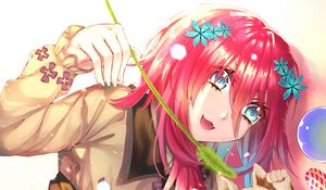 Preview wallpaper girl, smile, cat, pet, anime