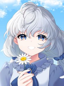 Preview wallpaper girl, smile, chamomile, flower, anime