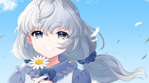 Preview wallpaper girl, smile, chamomile, flower, anime