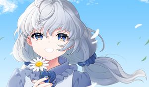 Preview wallpaper girl, smile, chamomile, flower, anime