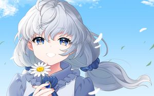 Preview wallpaper girl, smile, chamomile, flower, anime