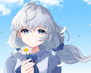 Preview wallpaper girl, smile, chamomile, flower, anime