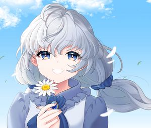 Preview wallpaper girl, smile, chamomile, flower, anime