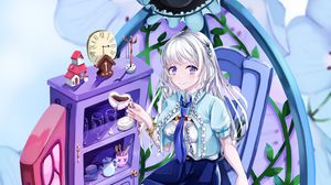 Preview wallpaper girl, smile, coffee, anime