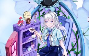 Preview wallpaper girl, smile, coffee, anime