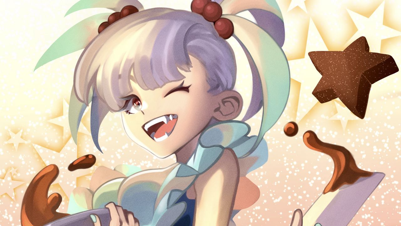 Wallpaper girl, smile, cookies, pastries, anime