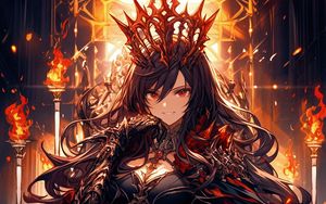 Preview wallpaper girl, smile, crown, armor, fire, anime
