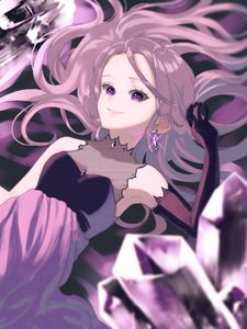 Preview wallpaper girl, smile, crystals, anime, art, purple