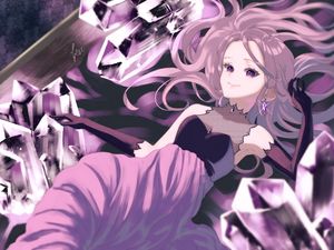 Preview wallpaper girl, smile, crystals, anime, art, purple