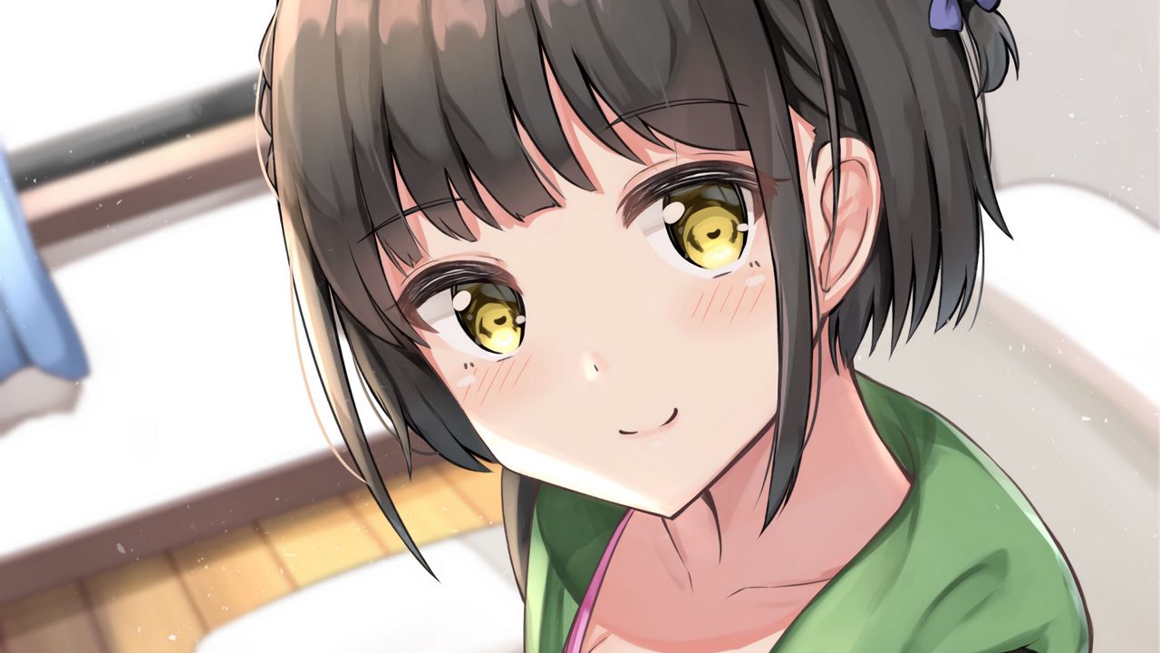 Wallpaper girl, smile, cup, coffee, anime