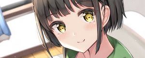 Preview wallpaper girl, smile, cup, coffee, anime