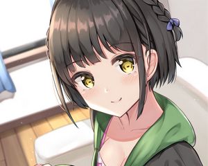 Preview wallpaper girl, smile, cup, coffee, anime