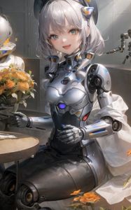 Preview wallpaper girl, smile, cyborg, ears, anime