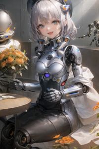 Preview wallpaper girl, smile, cyborg, ears, anime