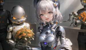 Preview wallpaper girl, smile, cyborg, ears, anime