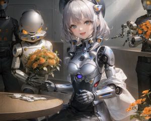 Preview wallpaper girl, smile, cyborg, ears, anime