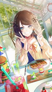 Preview wallpaper girl, smile, dessert, anime, art