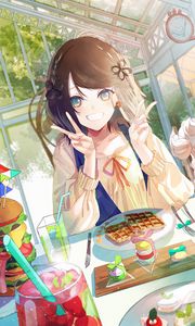 Preview wallpaper girl, smile, dessert, anime, art