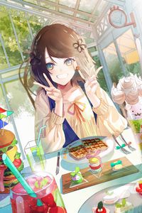 Preview wallpaper girl, smile, dessert, anime, art