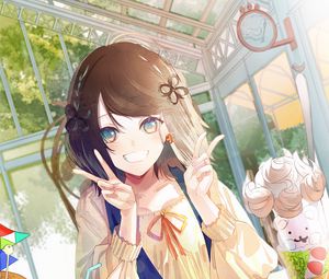 Preview wallpaper girl, smile, dessert, anime, art