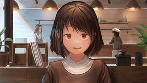 Preview wallpaper girl, smile, dessert, date, anime, art