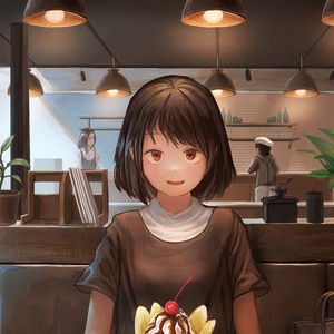 Preview wallpaper girl, smile, dessert, date, anime, art