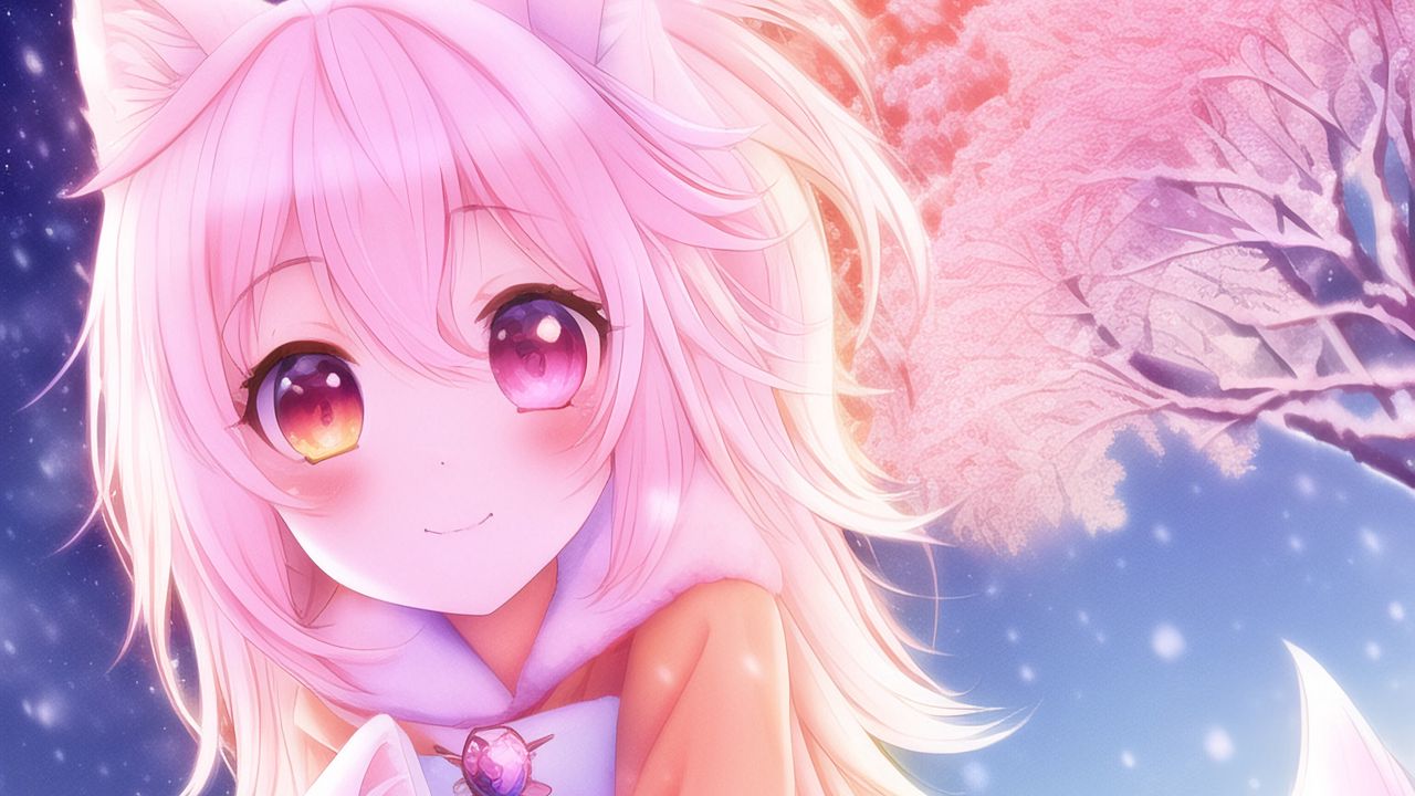 Wallpaper girl, smile, dog, pet, cute, anime