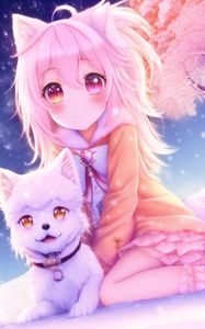 Preview wallpaper girl, smile, dog, pet, cute, anime