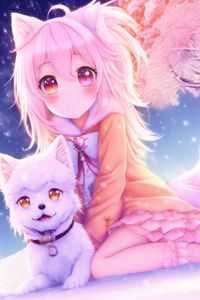 Preview wallpaper girl, smile, dog, pet, cute, anime
