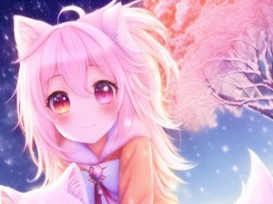 Preview wallpaper girl, smile, dog, pet, cute, anime