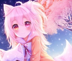 Preview wallpaper girl, smile, dog, pet, cute, anime