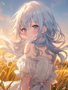 Preview wallpaper girl, smile, dress, field, anime, summer