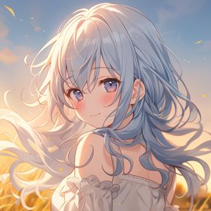 Preview wallpaper girl, smile, dress, field, anime, summer