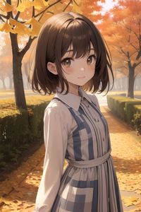 Preview wallpaper girl, smile, dress, autumn, leaves, anime