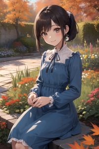Preview wallpaper girl, smile, dress, flowers, autumn, anime