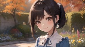 Preview wallpaper girl, smile, dress, flowers, autumn, anime