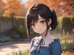 Preview wallpaper girl, smile, dress, flowers, autumn, anime