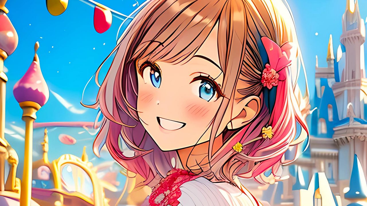Wallpaper girl, smile, dress, bow, anime, art