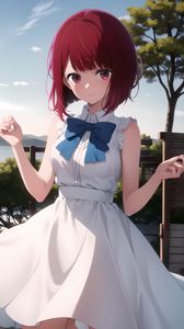 Preview wallpaper girl, smile, dress, tree, summer, anime