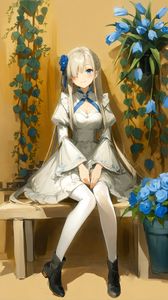 Preview wallpaper girl, smile, dress, flowers, anime, art, pose