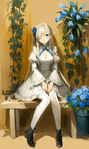 Preview wallpaper girl, smile, dress, flowers, anime, art, pose