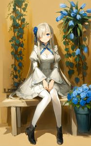 Preview wallpaper girl, smile, dress, flowers, anime, art, pose